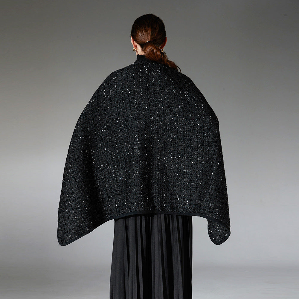 Black Paillette Classic Style Wool Shawl