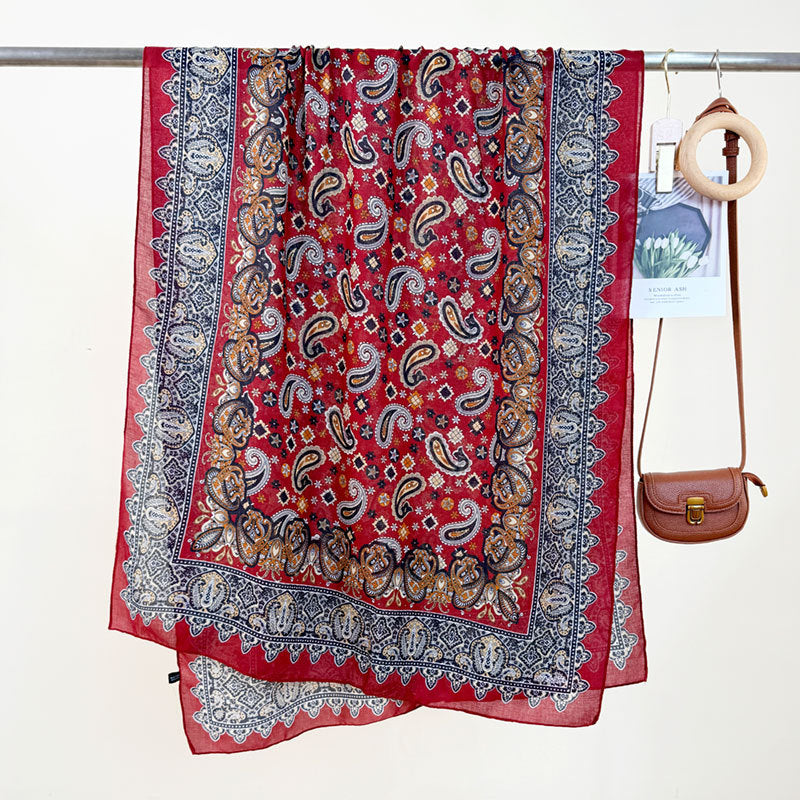 Women's High-grade Versatile Classic Pattern Travel Sun Protection Silk Scarf Shawl