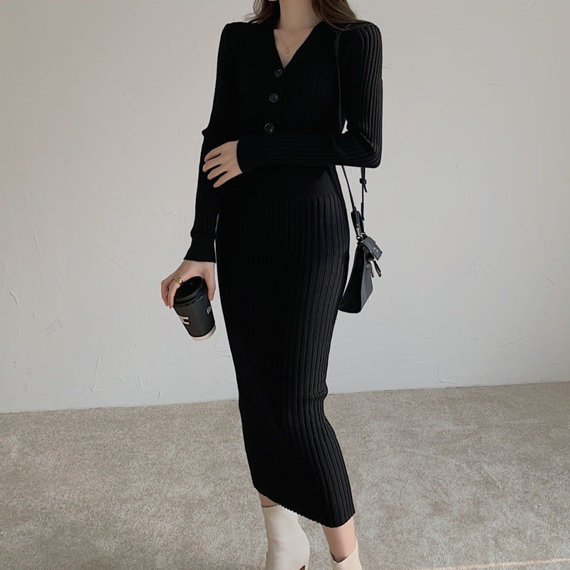 Women's Mid-length Slim-fit Temperament Waist Knit Dress