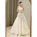 Ivory Feather-Trim Bridal Mini Dress