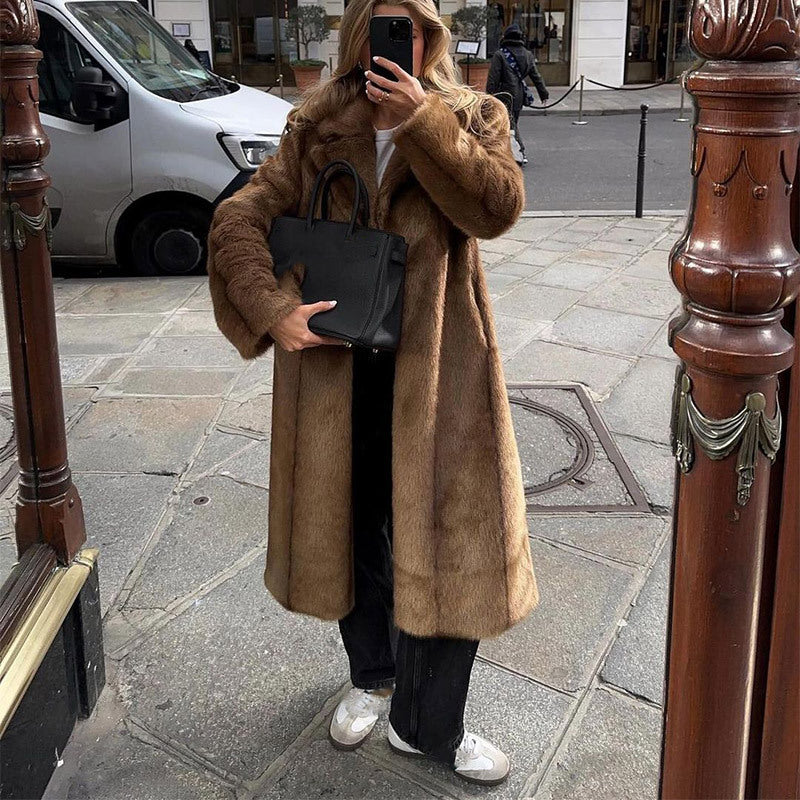 Winter Warm Brown Lapel Long Coat