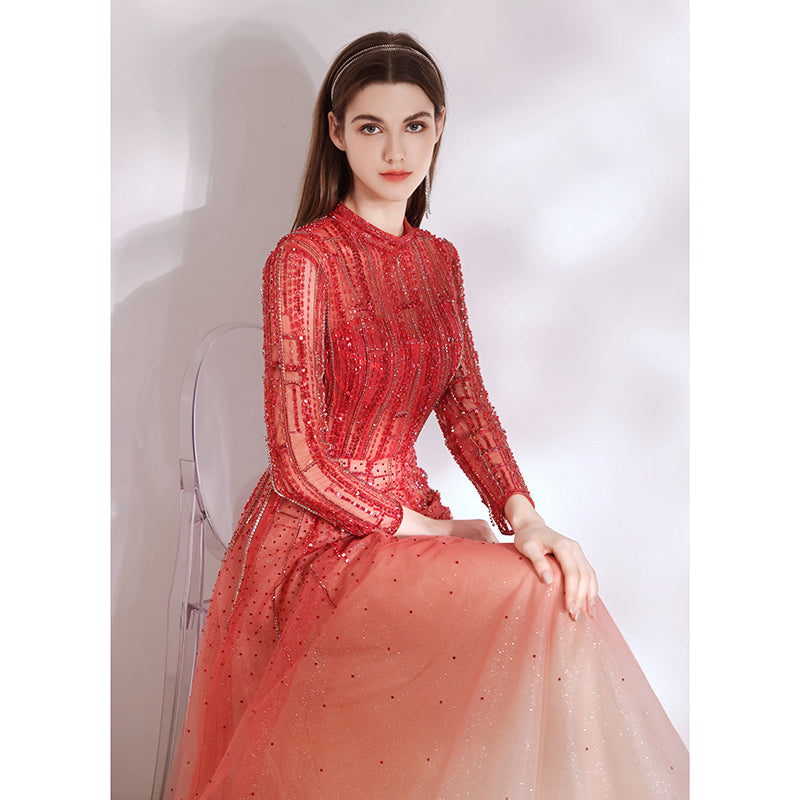 Women's Red High End Style Banquet Evening Dress