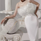 Ivory Sheer Corset-Bodice Maxi Dress