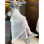 High-waisted Figure-flattering Irregular-design Lace Tiered Skirt