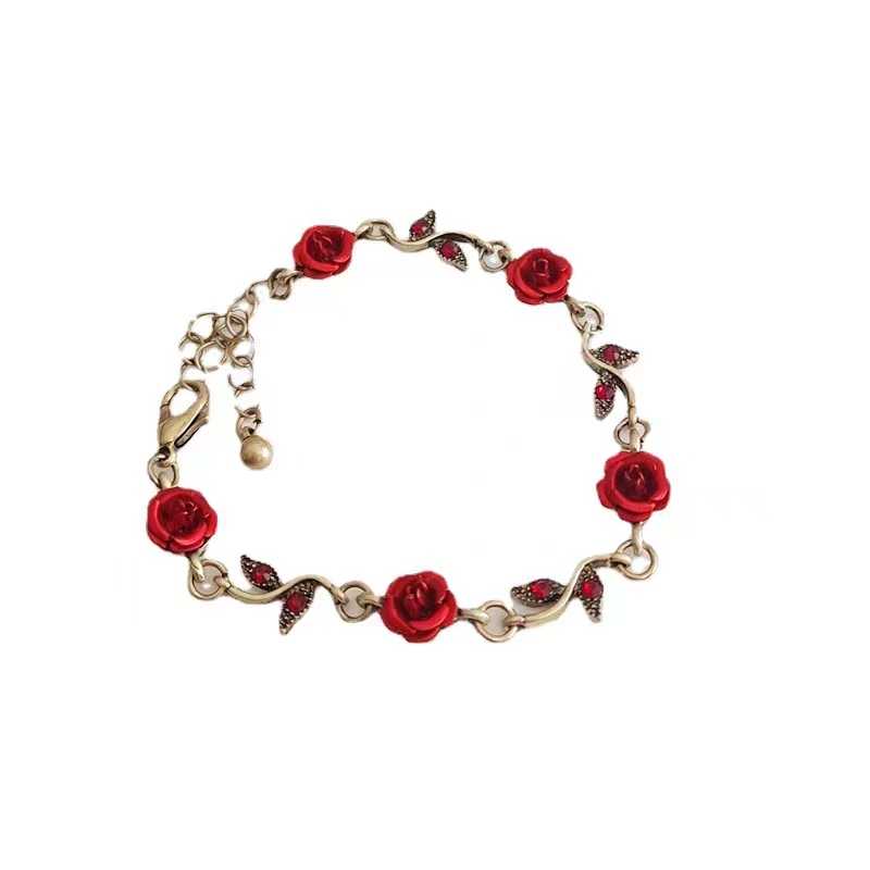 Romantic Rose Flower Bracelet Women's Vintage Clavicle Chain