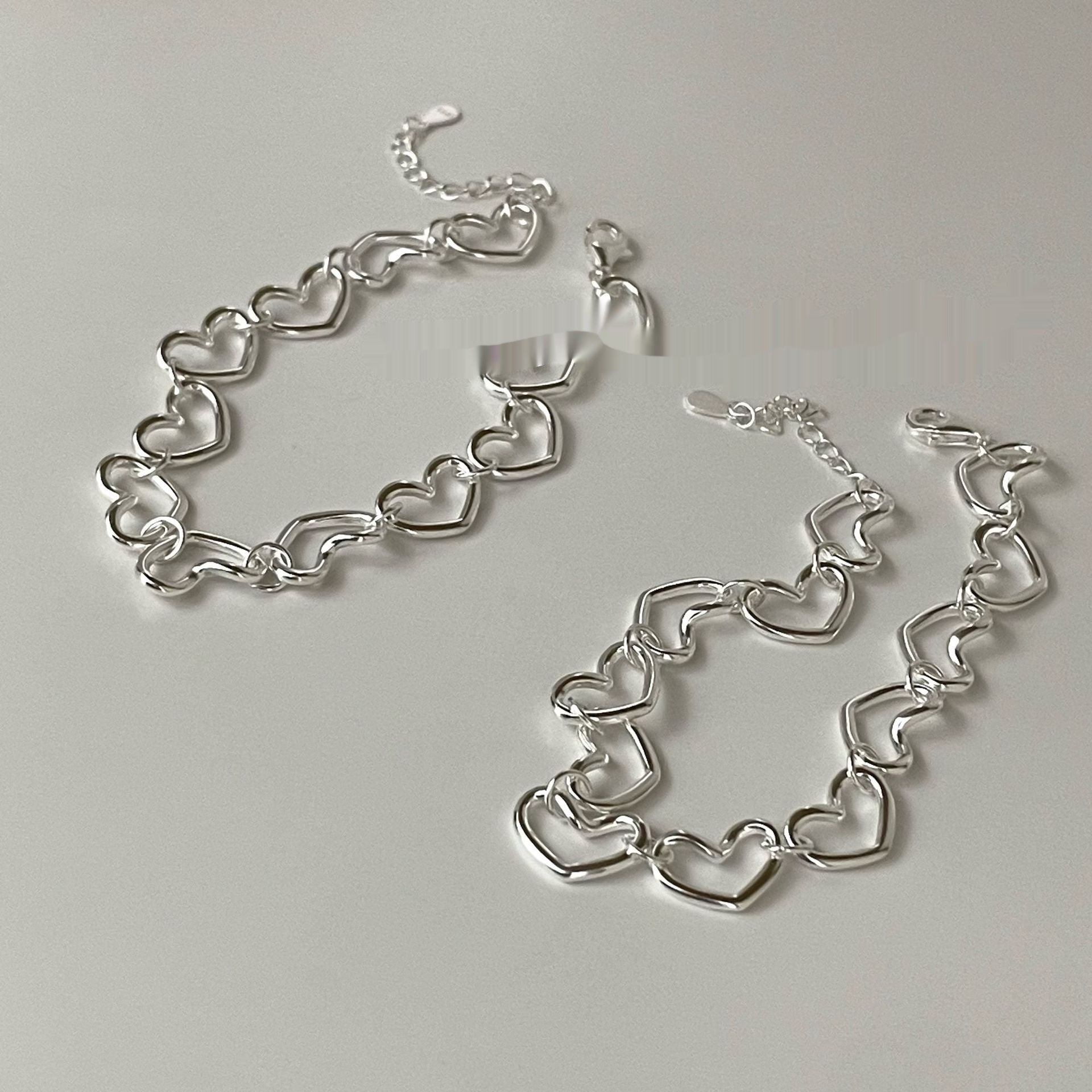 S925 Sterling Silver Heart Shape Intricately Crafted Bracelet Versatile Design