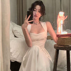 Womens White Cross-Strap Slip Dress