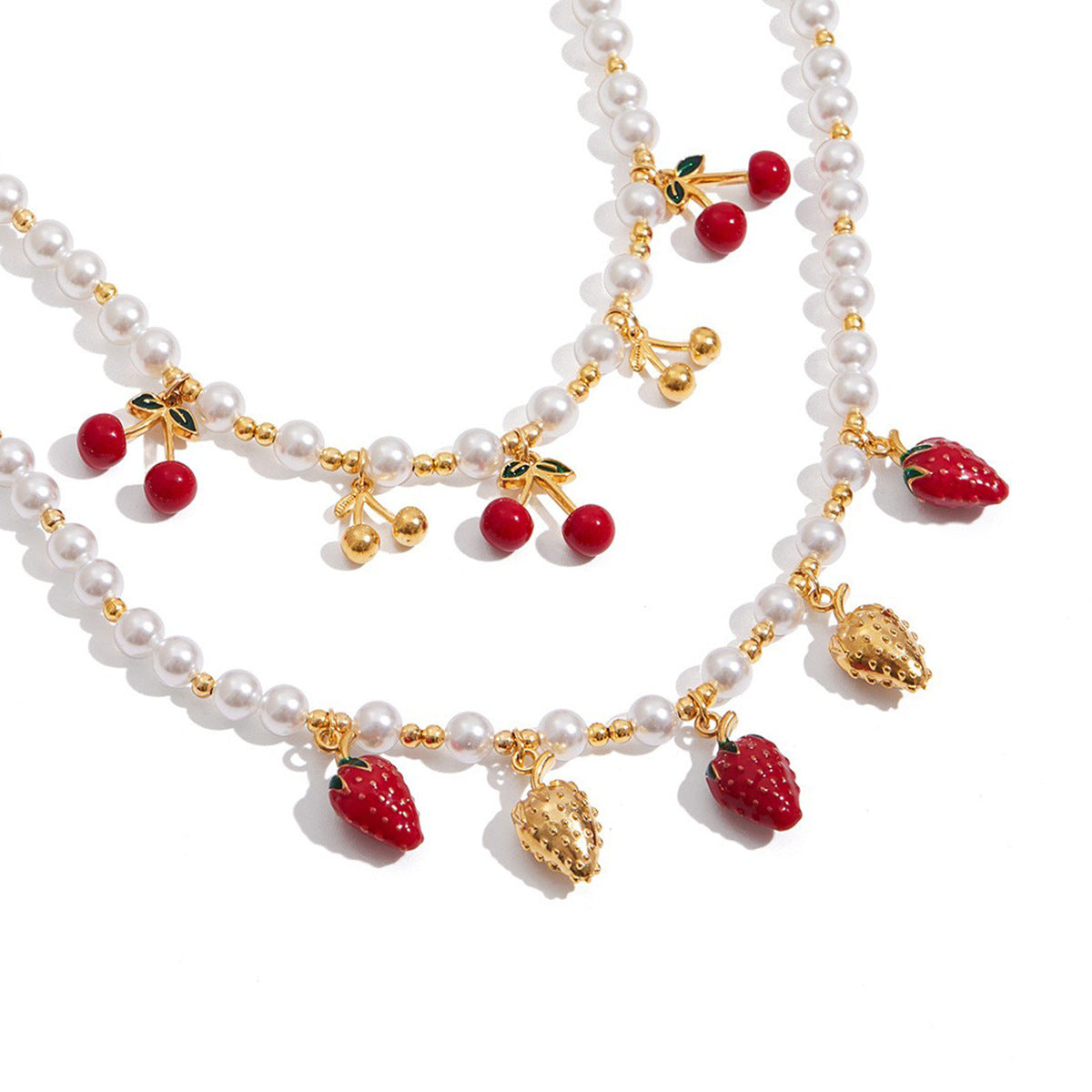 Romantic 18K Gold Stainless Steel Pearl-drip Cherry Pendant Stainless Steel Necklace