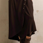 High-neck Pocketed Button-front Long-sleeve Elegant Dress