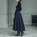 Solid-color Textured Long-sleeve Elegant Maxi Dress