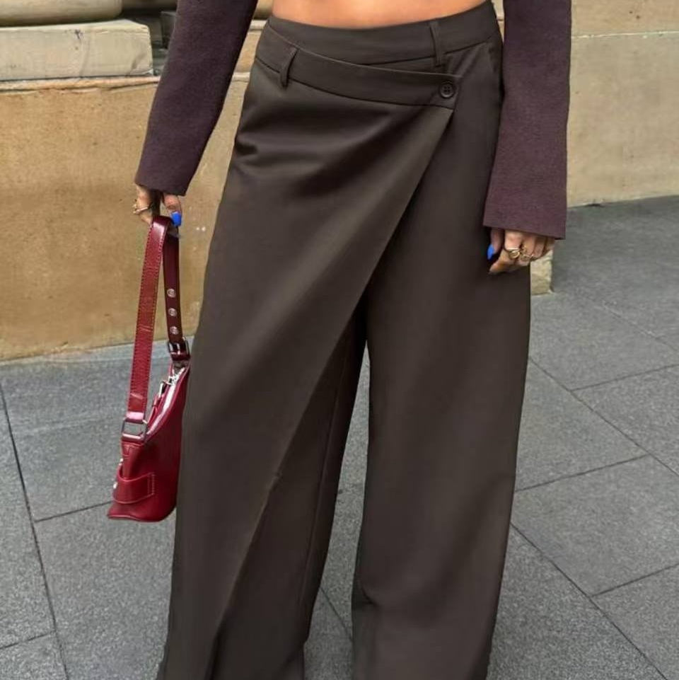 Womens Irregular Patchwork Straight-Leg Wide-Leg Pants