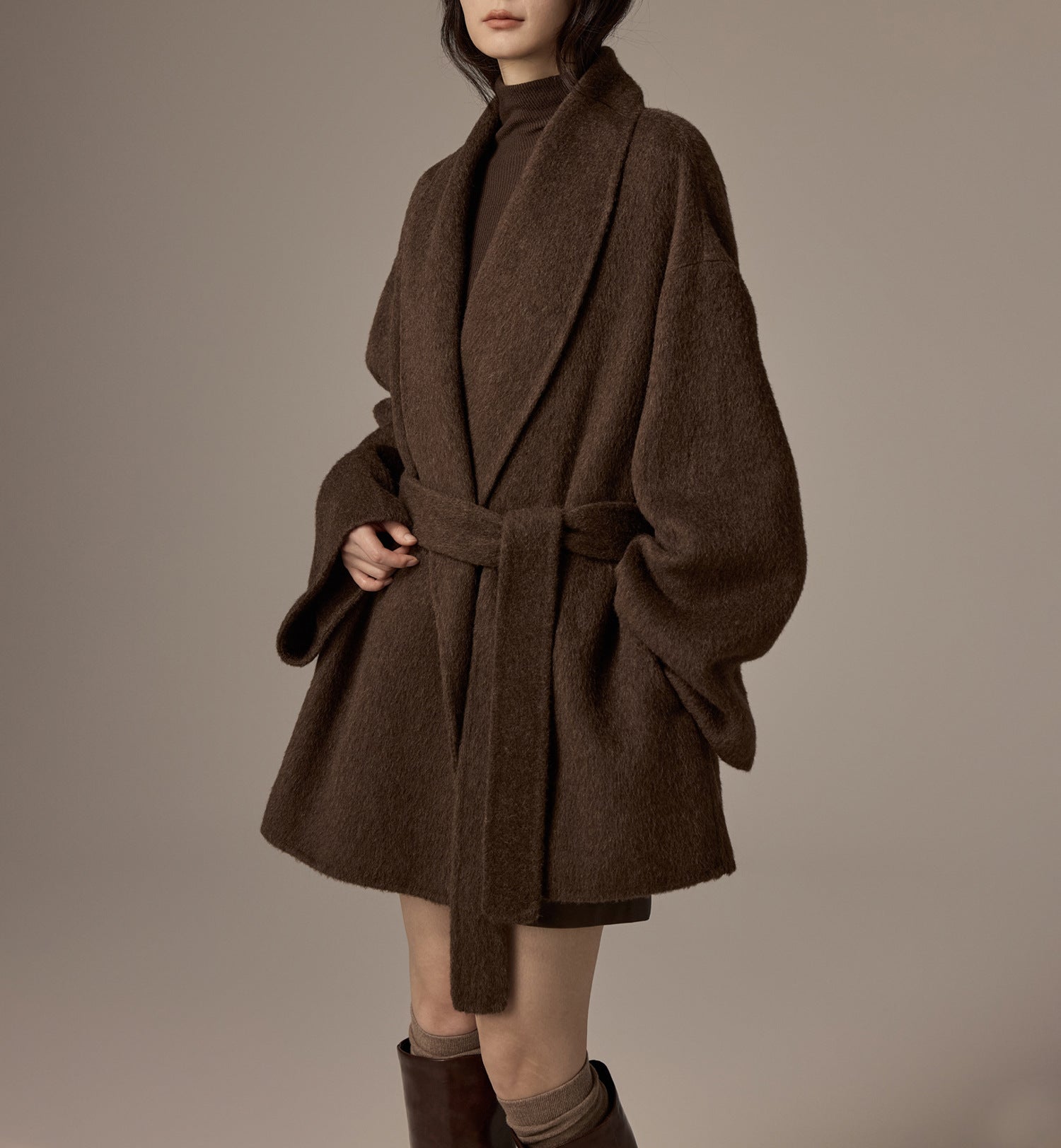 Spot Design Short Double-faced Wool Coat For Petite