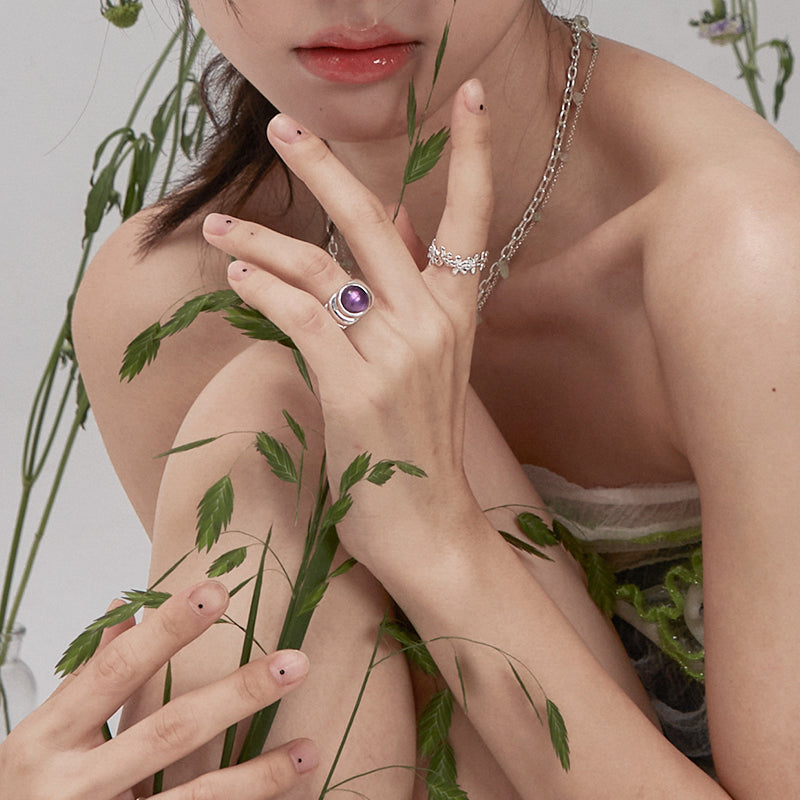 Women's Fashion Simple Natural Amethyst Ring