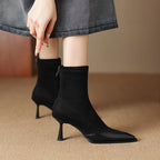 Elastic Pointed Mid-heel Ankle Boots For Women