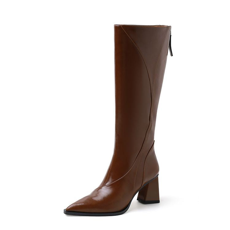 Retro Maillard Tube High Heel Riding Boots