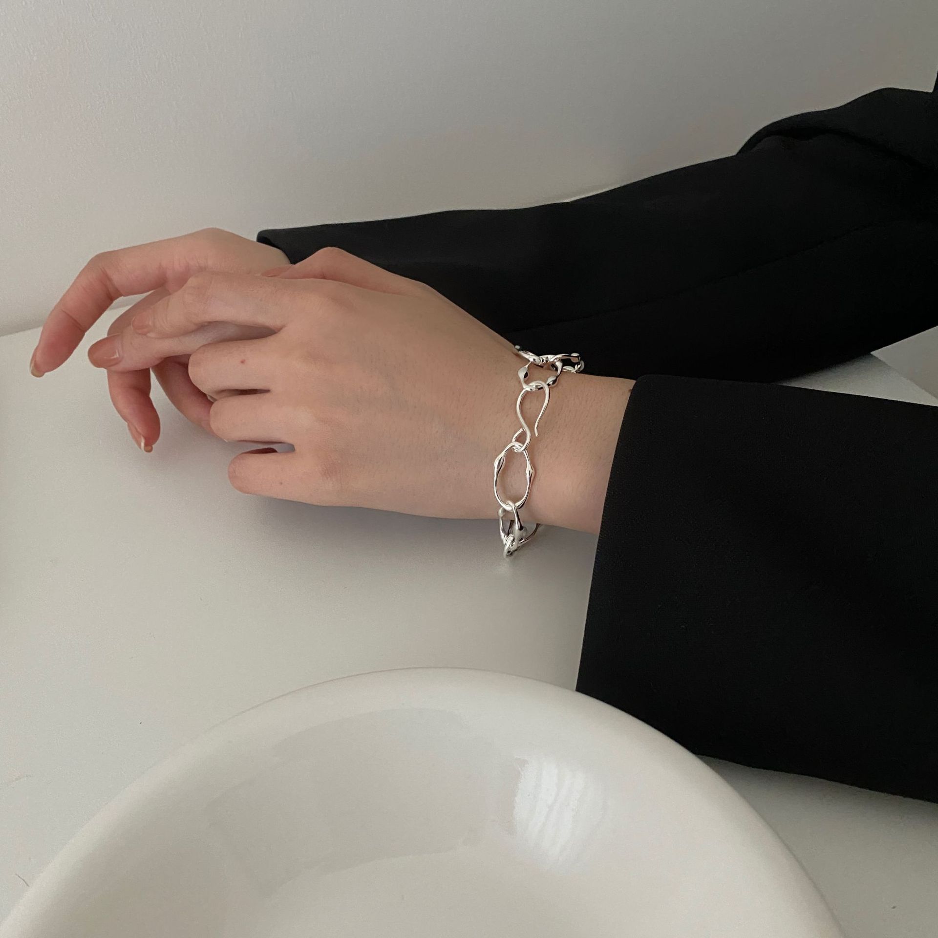 Sterling Silver Heavy Industry Bracelet Irregular Shaped