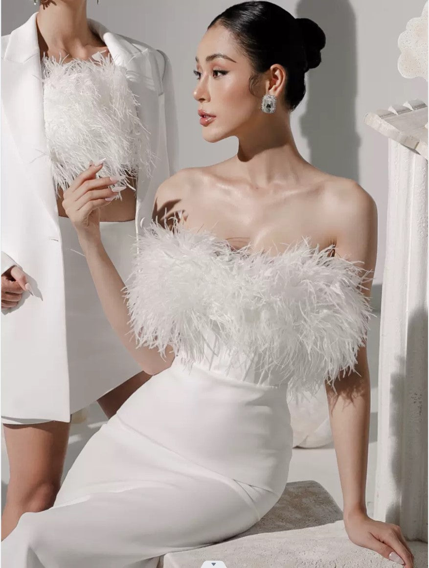 Ivory Sheer Corset-Bodice Maxi Dress