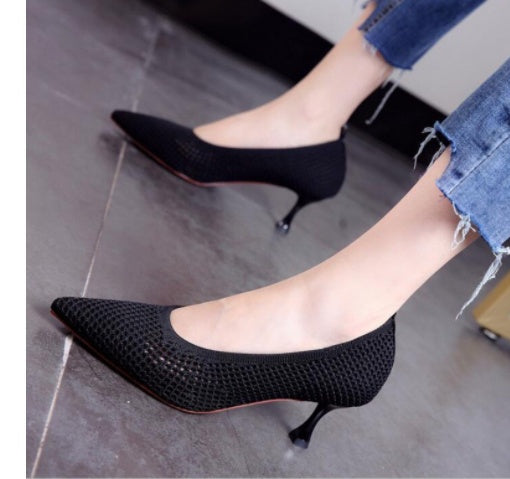 Pointed Toe High Heels Shallow Mouth Stiletto Net Red Shoes