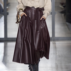 High waist long A-line PU leather skirt