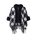 European And American Autumn And Winter New Fur Collar Black And White Plaid Tassel Shawl