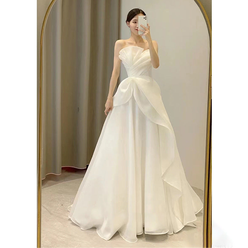 Ivory Feather-Trim Bridal Mini Dress