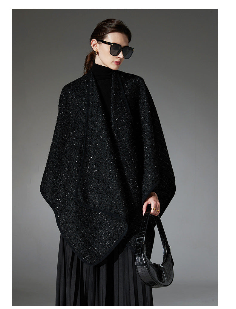 Black Paillette Classic Style Wool Shawl