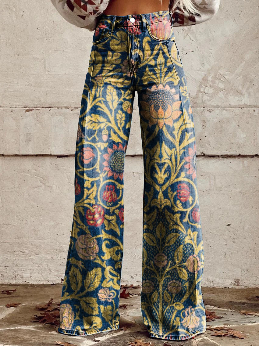 Thin Faux Denim Wide-leg Pants