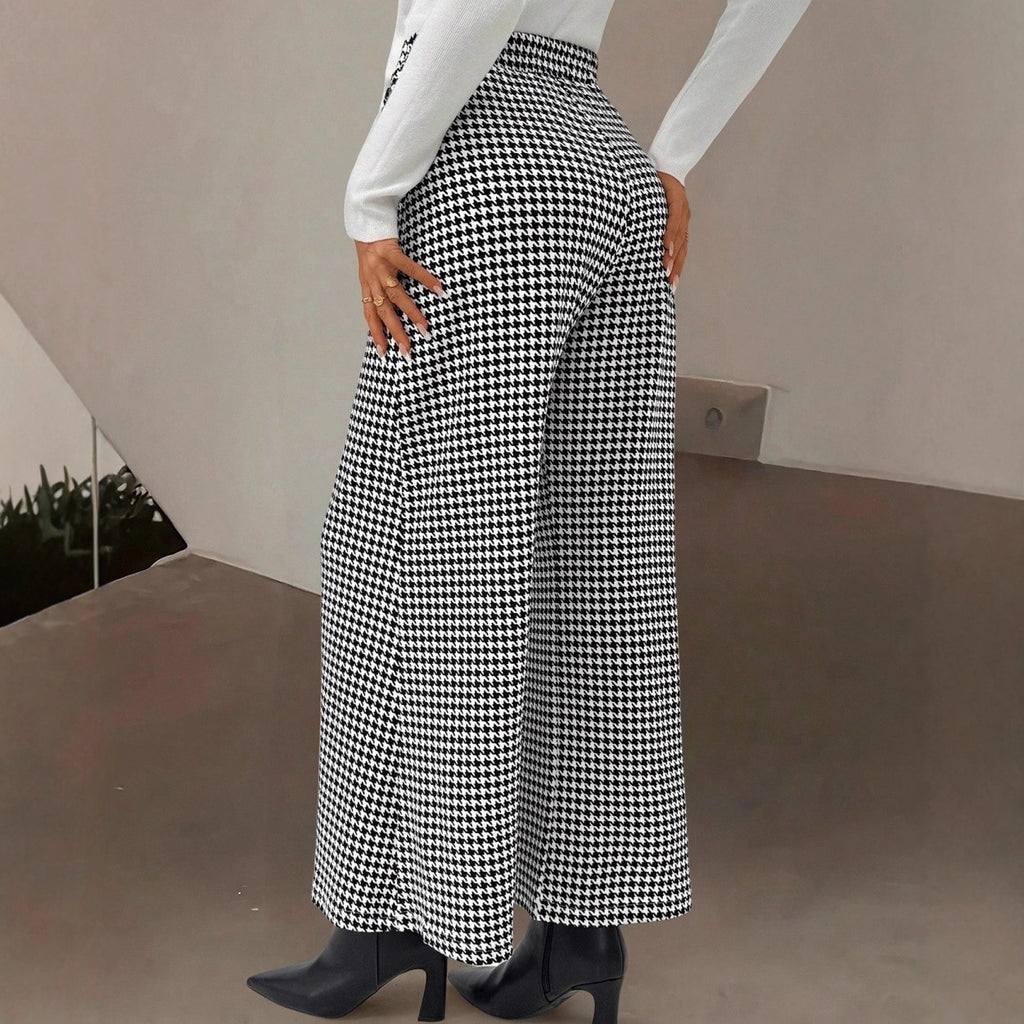 Elegant Houndstooth Wide-leg Cropped Pants