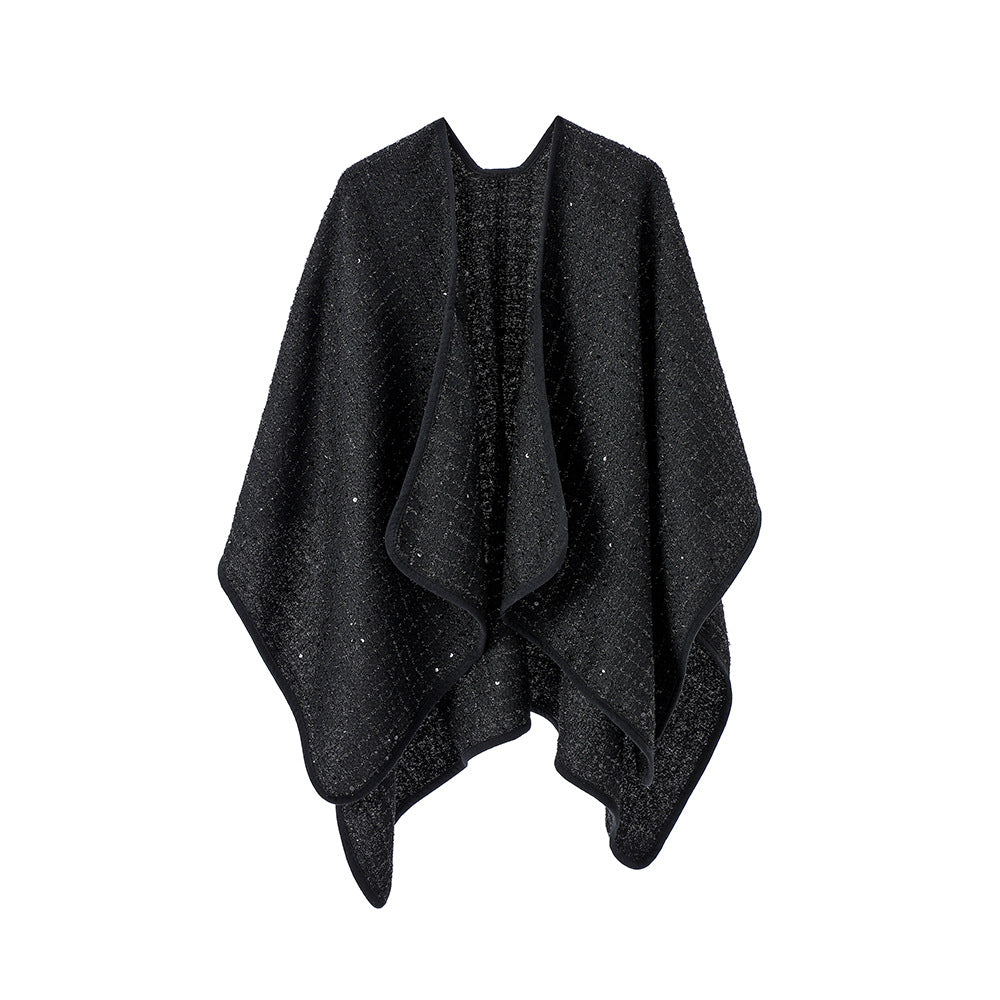 Black Paillette Classic Style Wool Shawl