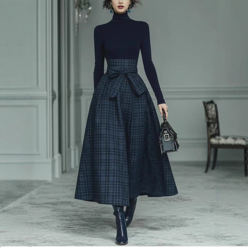 Solid-color Textured Long-sleeve Elegant Maxi Dress