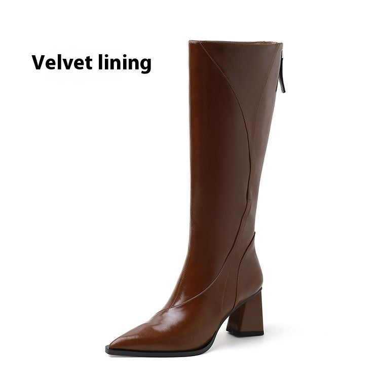 Retro Maillard Tube High Heel Riding Boots
