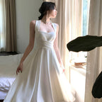 Womens White Cross-Strap Slip Dress