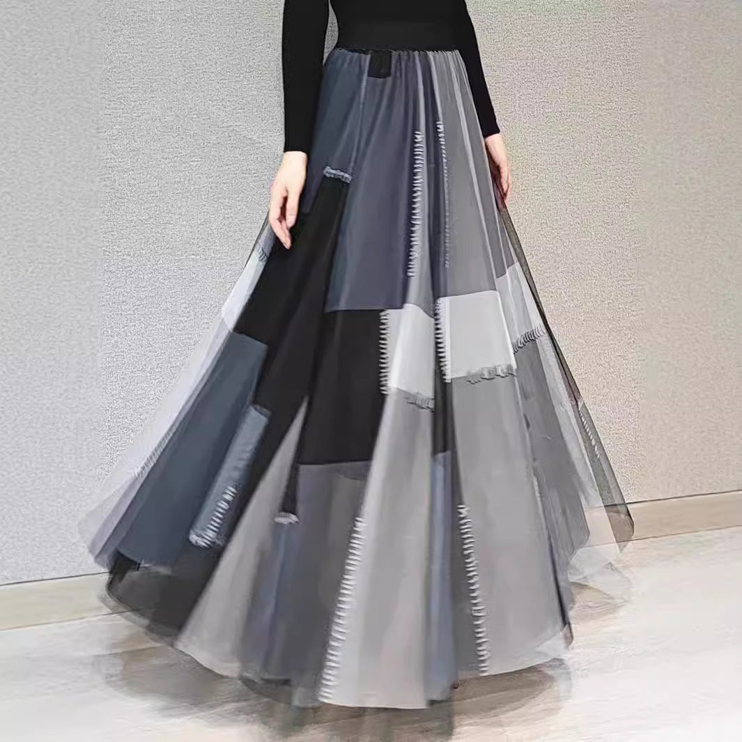Fashionable Long Skirt Made From High-Density Mesh