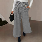Elegant Houndstooth Wide-leg Cropped Pants