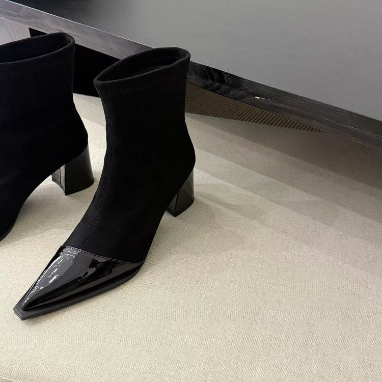 Womens Chunky-heel Skinny High-heeled Boots