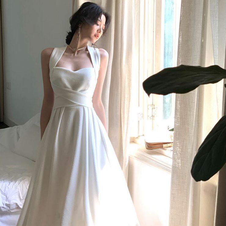 Womens White Cross-Strap Slip Dress