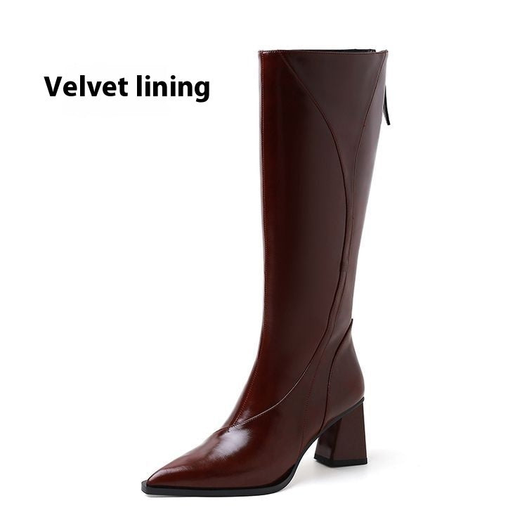 Retro Maillard Tube High Heel Riding Boots