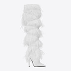 Black Feather-Trim Runway Statement Boots