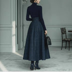 Solid-color Textured Long-sleeve Elegant Maxi Dress
