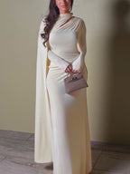 Solid Color Pleated Long Sleeve Dress