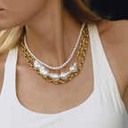 Elegant 18K Gold Stainless Steel Baroque Pearl Necklace