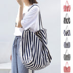 Striped Canvas Bags High Capacity Shoulder Bags For Women Fashion Shopper Handbags Casual Shopping Totes