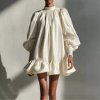 Forged Flared Sleeve Ruffle Short Dress