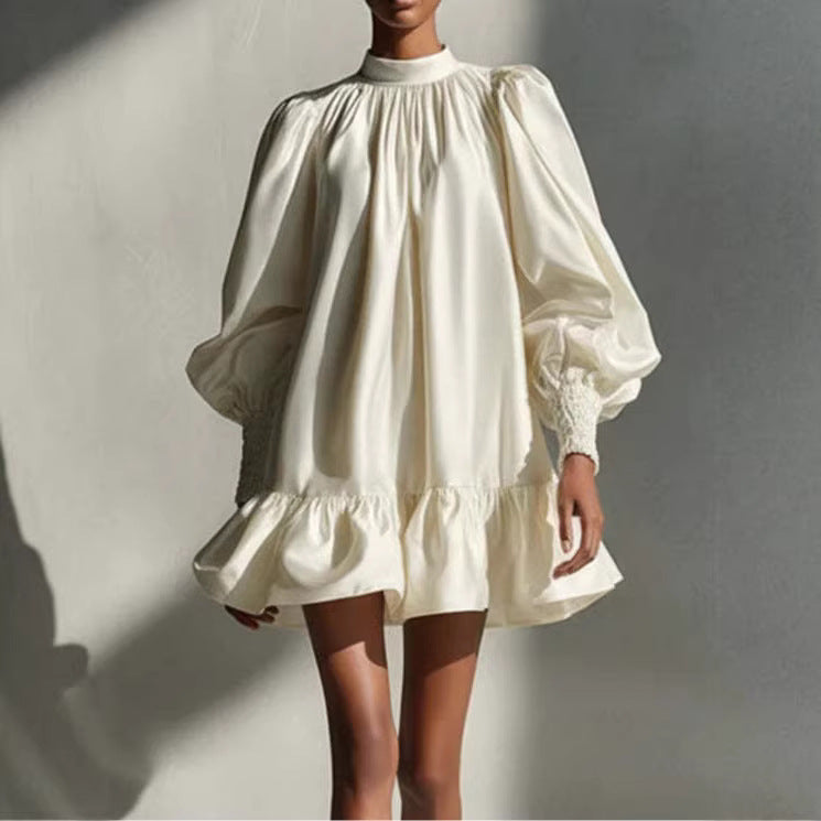 Forged Flared Sleeve Ruffle Short Dress