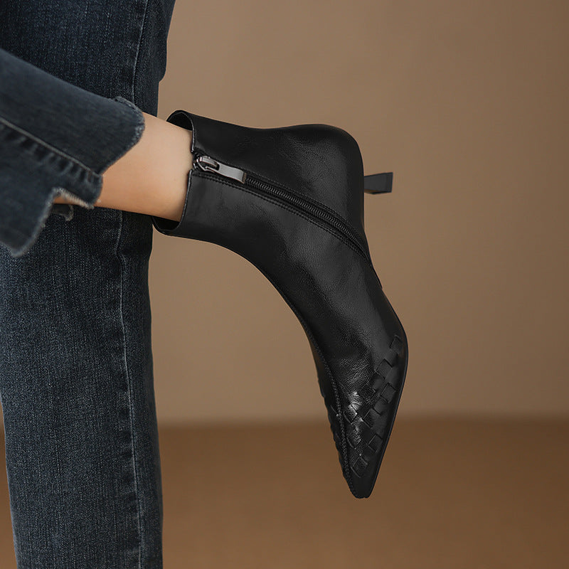 Fashionable Knit Ankle Mid-heel And Plush-lined Boots