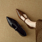 Brown Pointed Low-cut Flat Shoes Soft Bottom Comfortable Shoes With Skirt