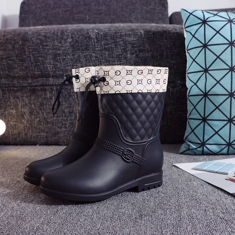 Waterproof Shoes Rain Boots Non-Slip Plus Velvet Short Tube Women's Water Boots