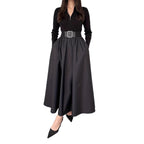 Womens Solid-Color V-Neck French-Style Elegant Long-Sleeve Dress