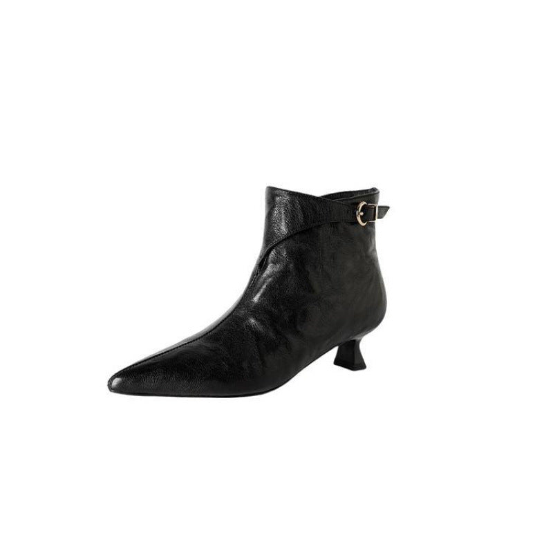 French Vintage Pointed-Toe Stiletto Ankle Boots - Premium Pigskin Leather