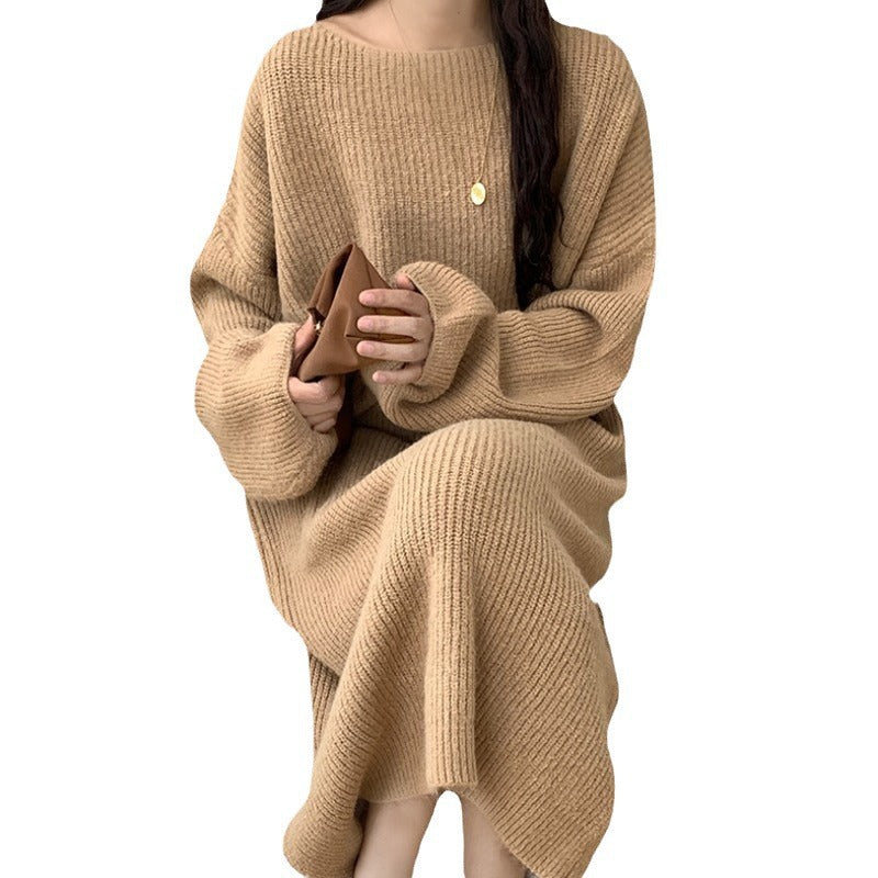 A Knee-length Knitted Sweater Dress